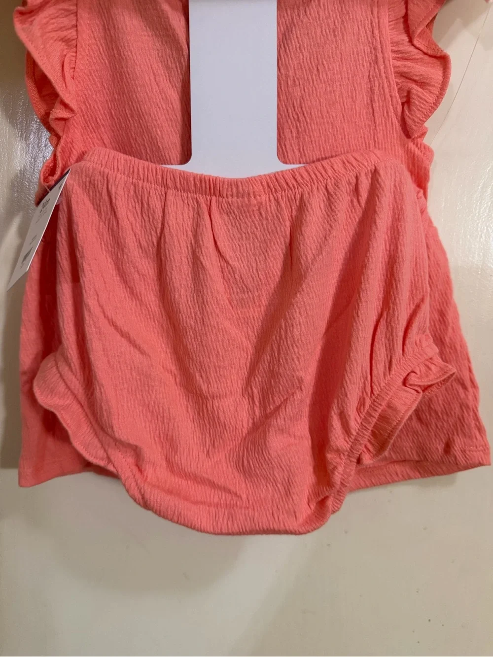 Carter's 3 Pieces Coral Pink Ruffled Dress Romper Set (177)